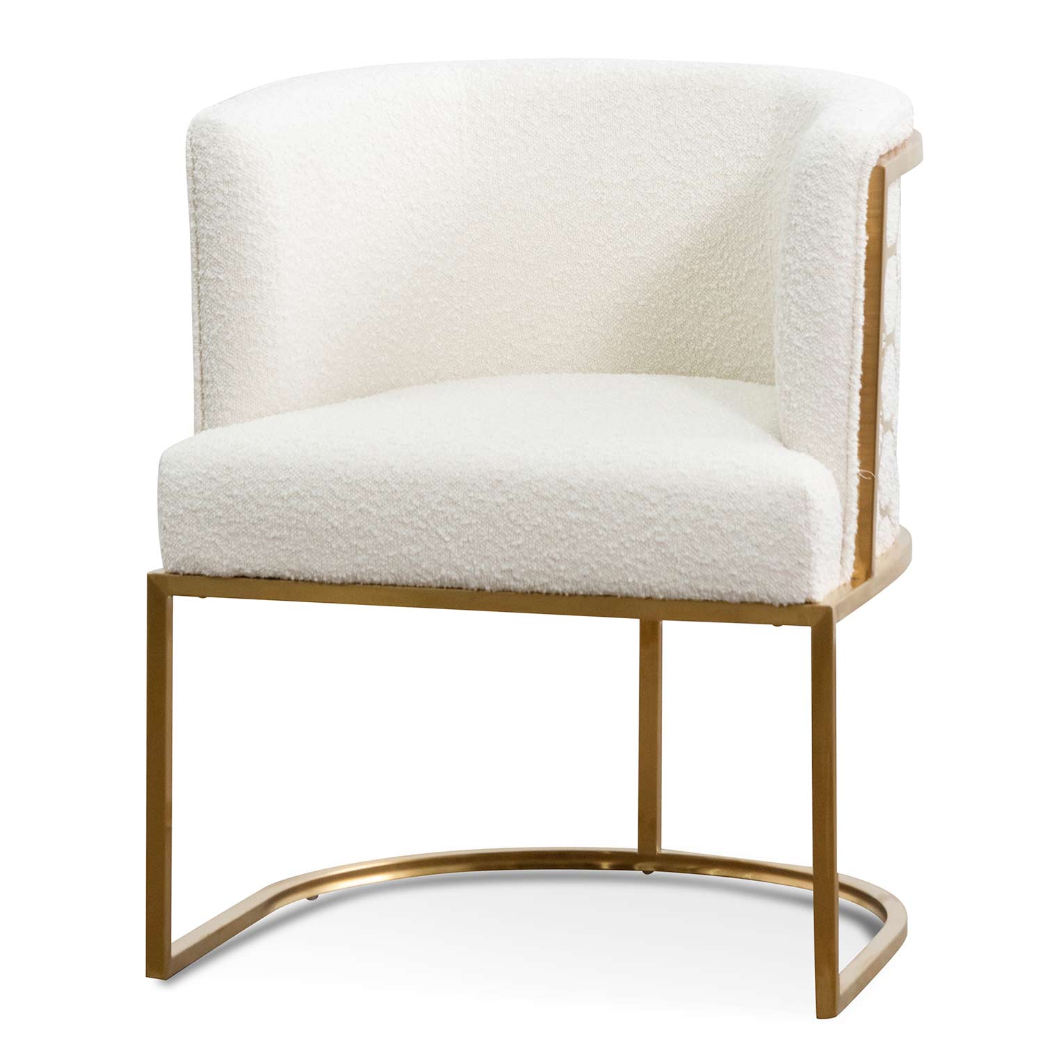 CLC6673-BS Ivory White Boucle Lounge Chair – Brushed Gold