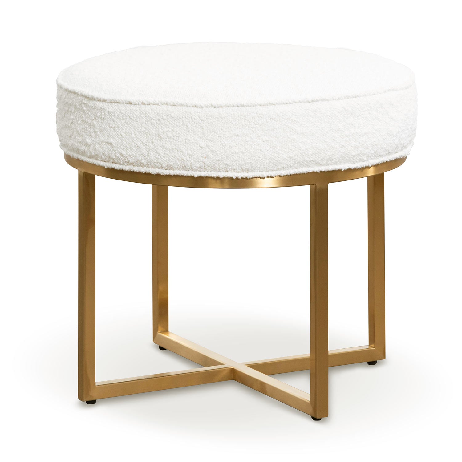 CLC6769-BS Ivory White Boucle Ottoman – Brushed Gold Base