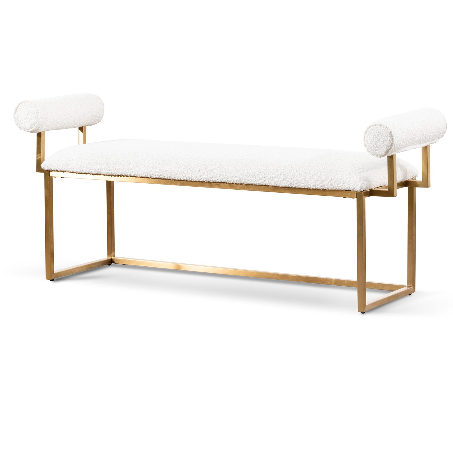 CLC6771-BS Ivory White Boucle Bench – Brushed Gold Base