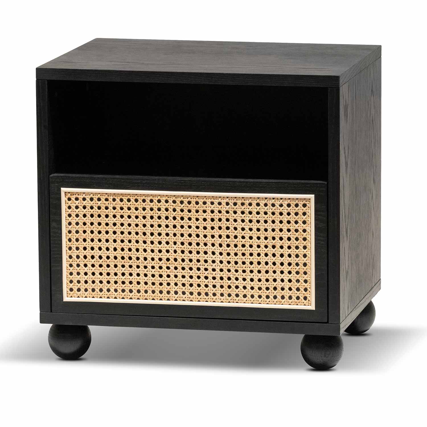 CST6773-KD Wooden Side Table with Rattan Front – Black