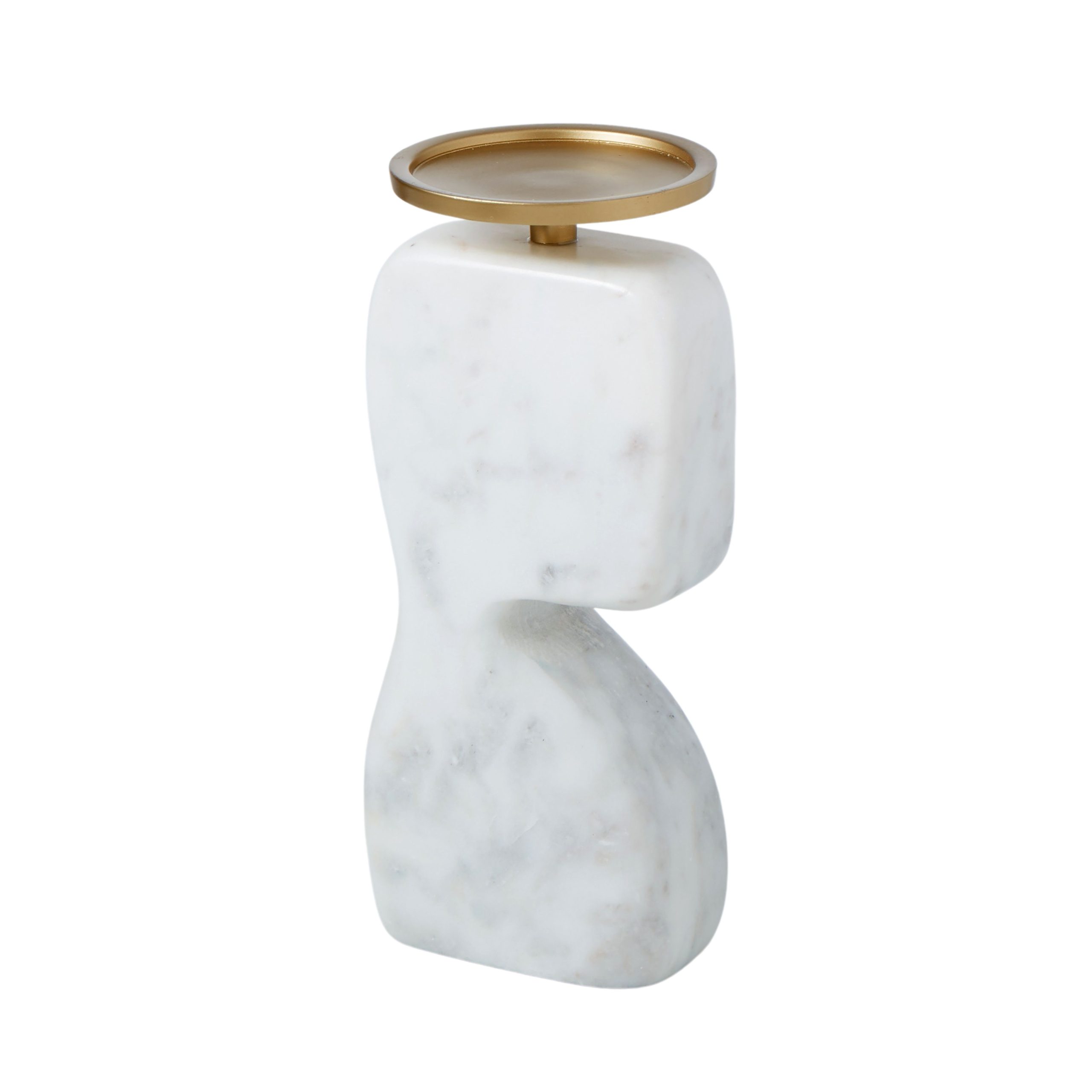 SCULPTURAL MARBLE CANDLE HOLDER WHITE/BRASS 10X10X23CM