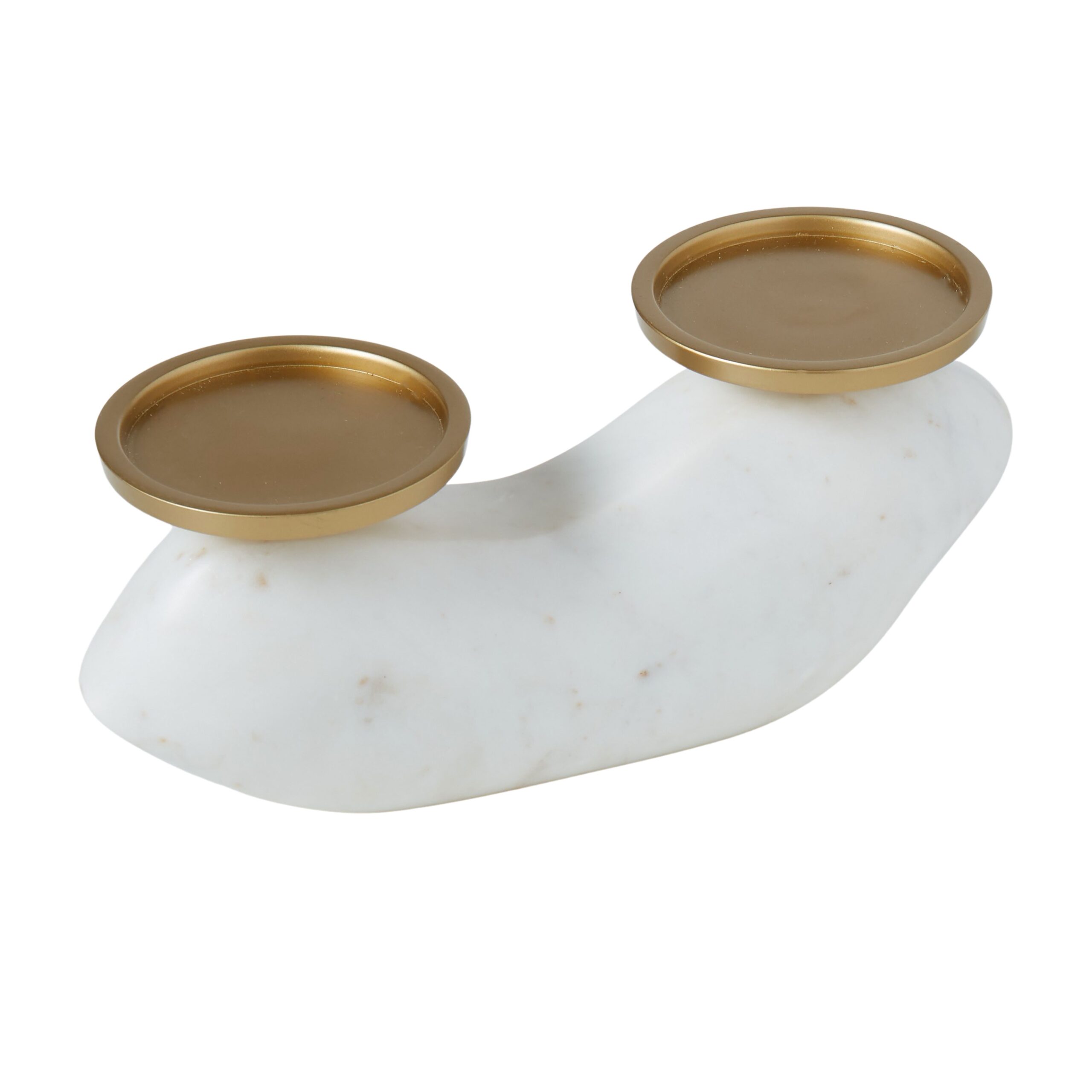 DUAL MARBLE CANDLE HOLDER WHITE/BRASS 25X10X11CM