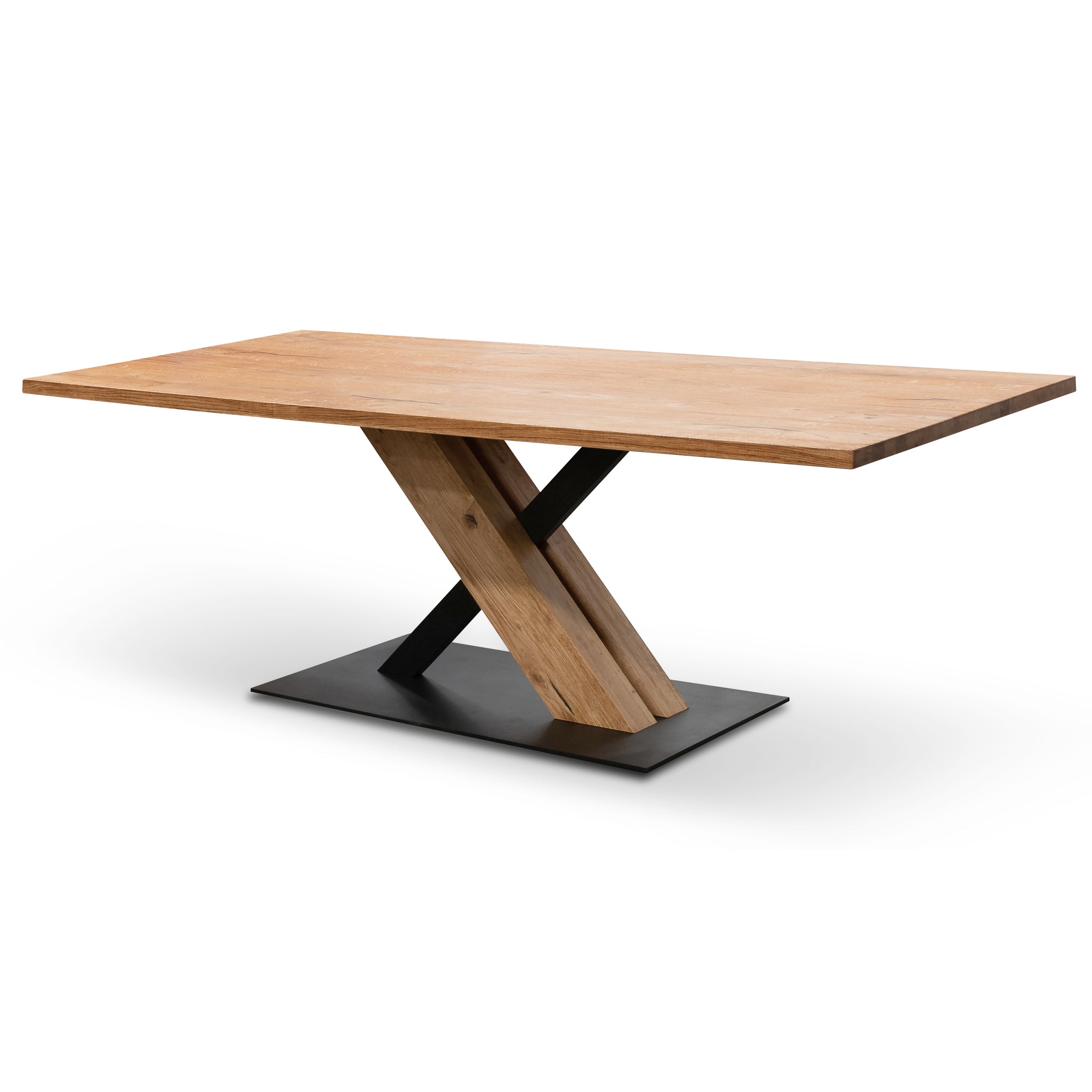 Elma Dining Table – Rustic Oak Venner – Wooden Metal base 2.2m