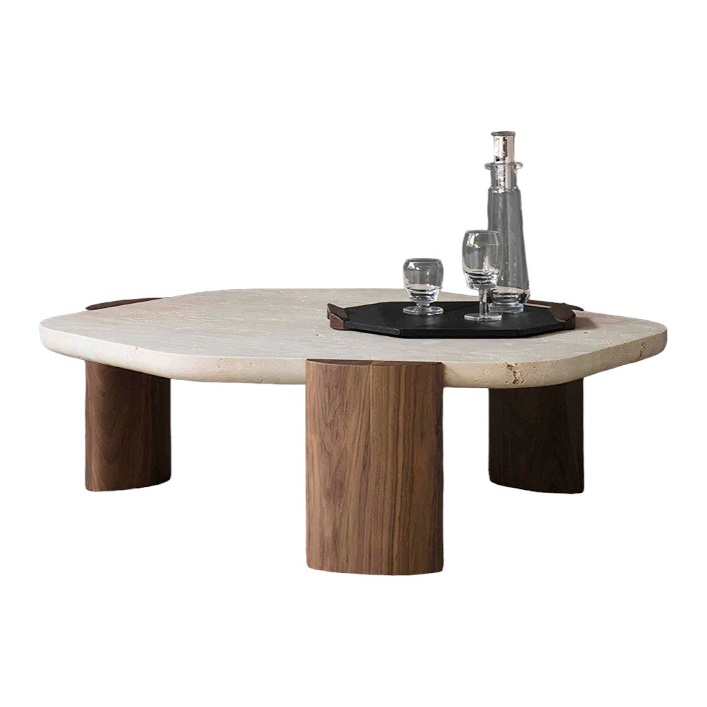Travertine Coffee Table 100cm  – Walnut