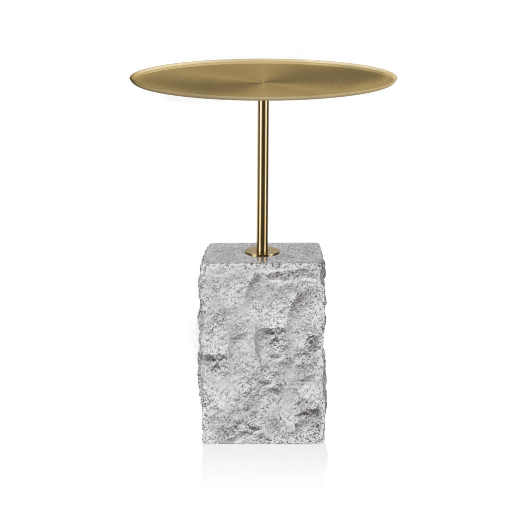 Faceted Granite Marble 45 cm Brushed Gold Side Table