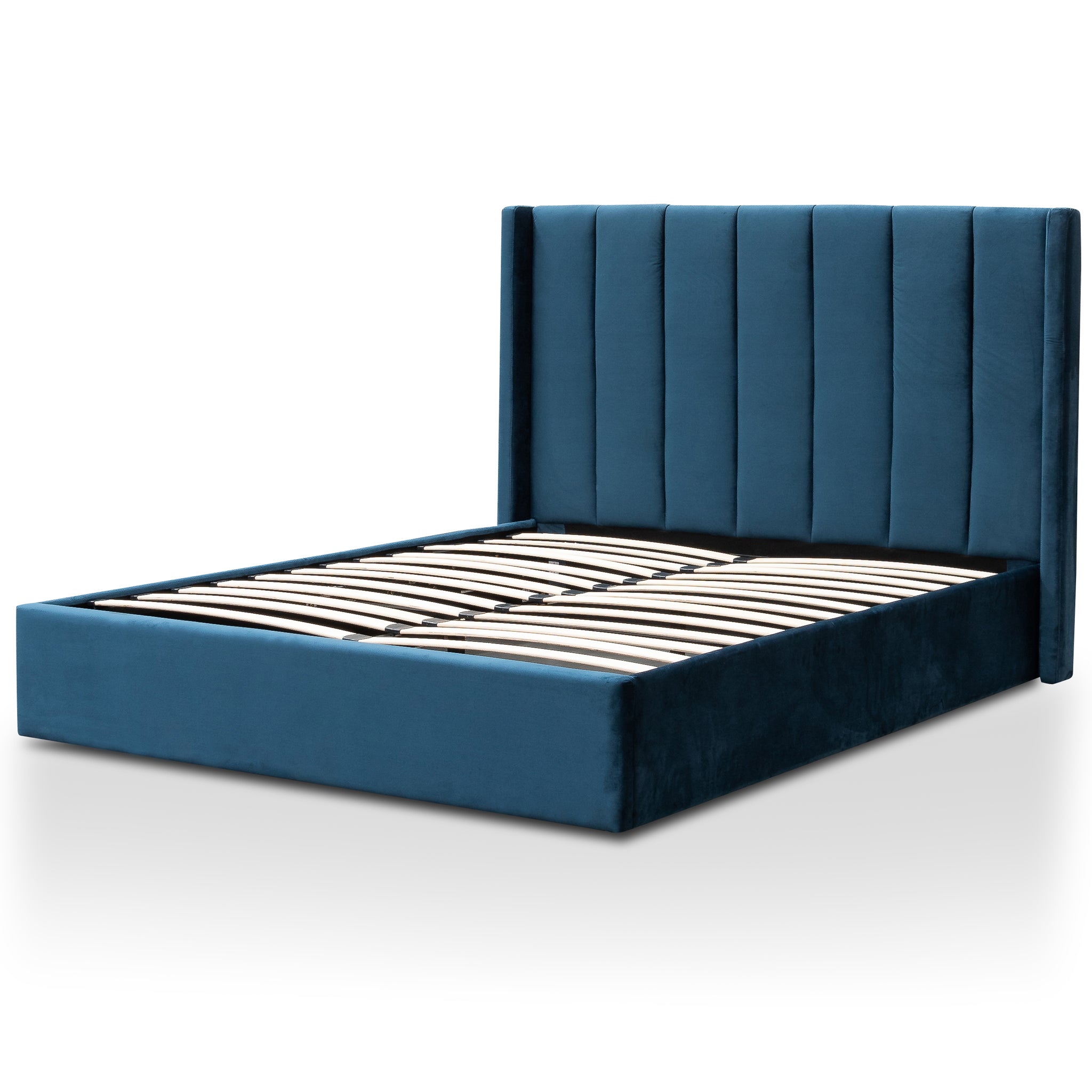 King Bed Frame – Teal Navy Velvet with Storage