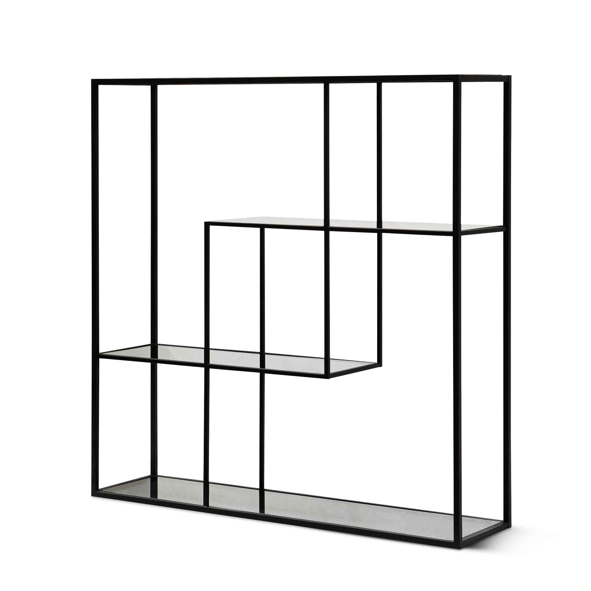 Grey Glass Small Shelving Unit – Black Frame