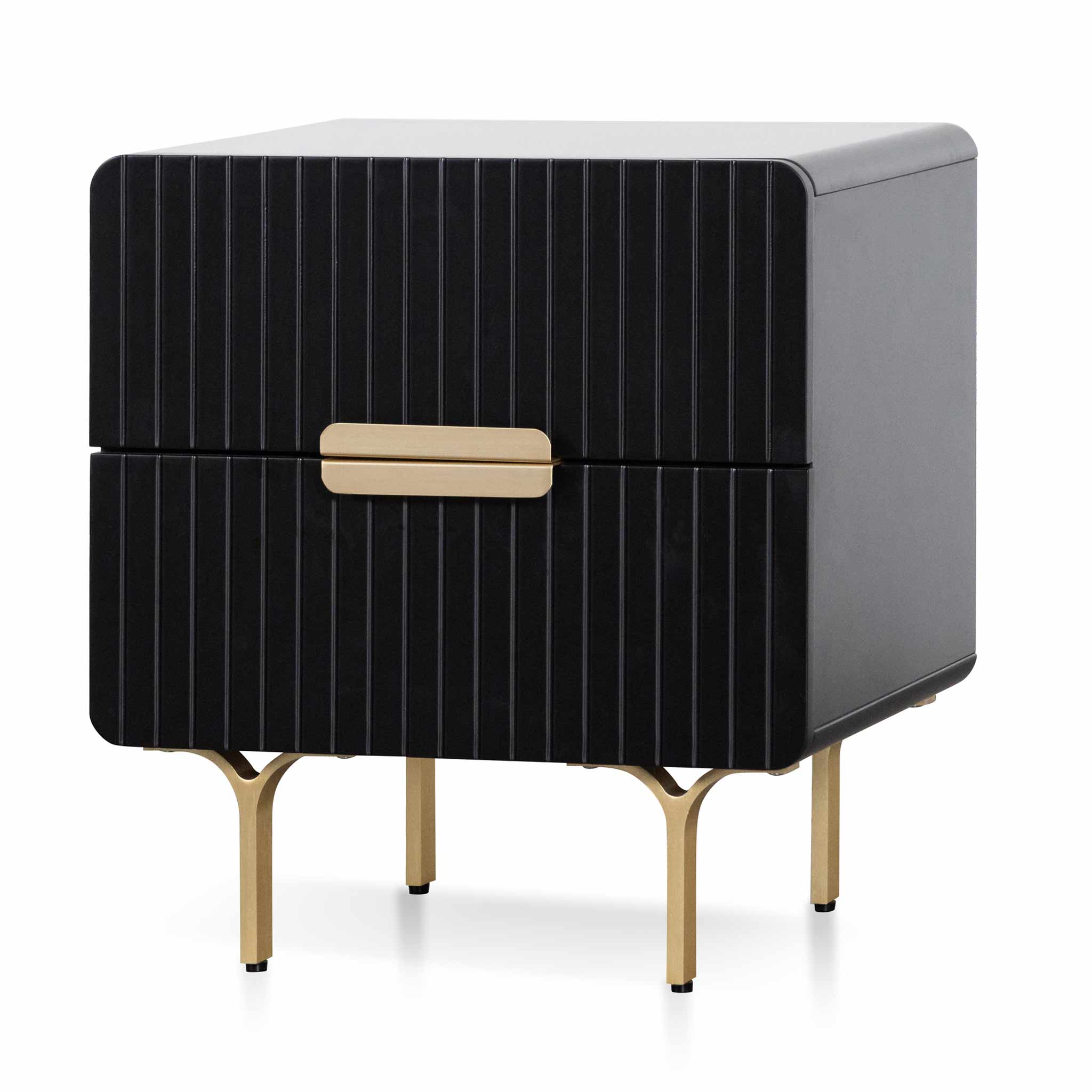 Matte Black Bedside Table – Brass Legs and Handle