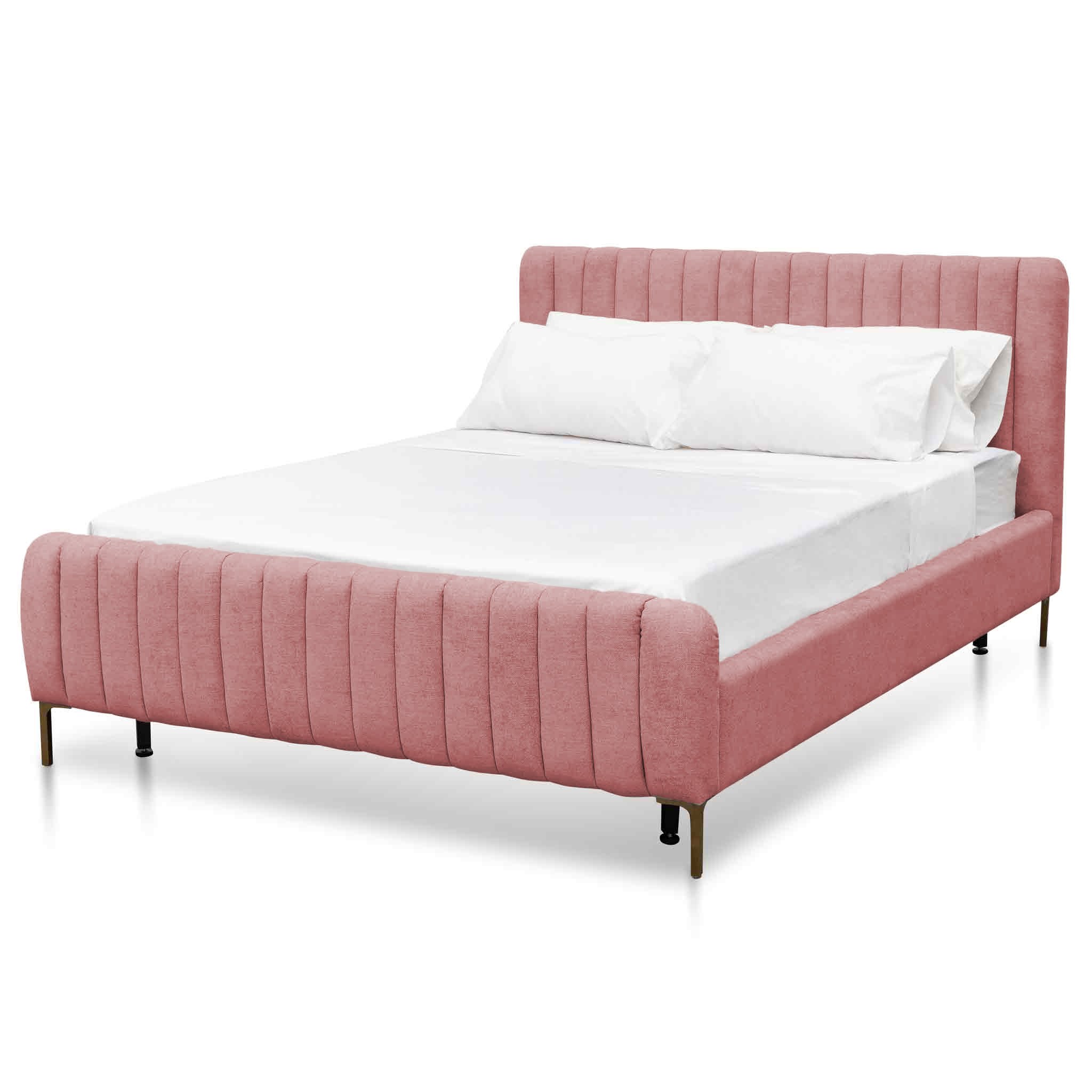 King Sized Bed Frame – Blush Peach Velvet